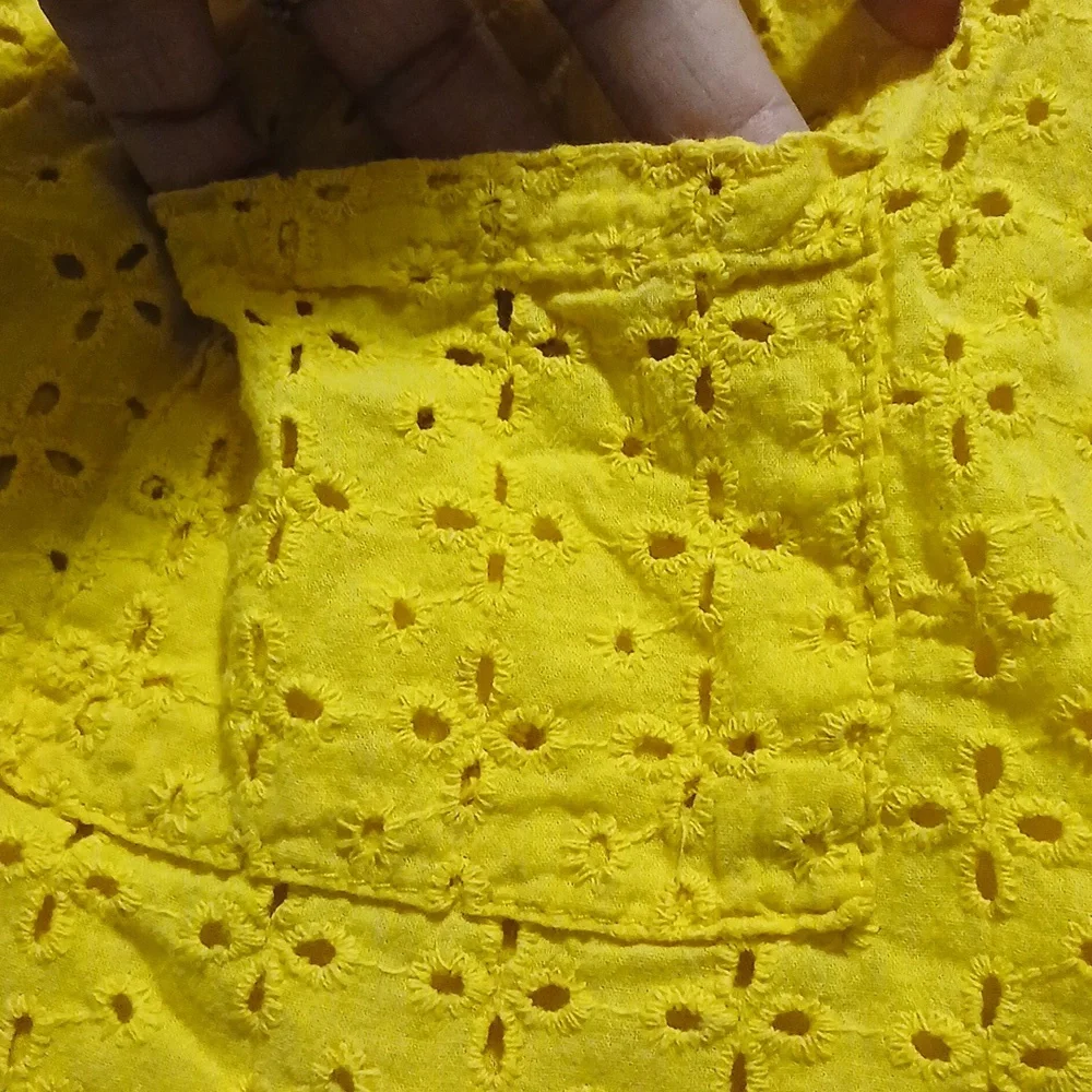 Little Lass Mustard Yellow Eyelet Dress Floral Lined w/Pockets Girls Dress 24M